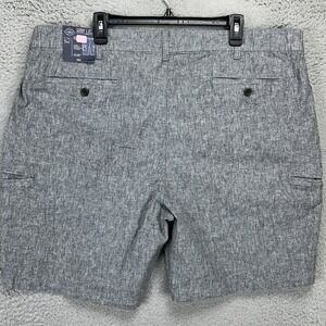 St. Johns Bay Mens Linen‎ Blend Cargo Shorts 44 Grey Elastic Waist Stretch NEW
